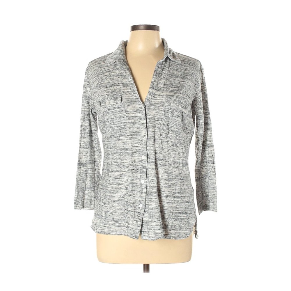 James Perse Grey Slub Heathered Button Down